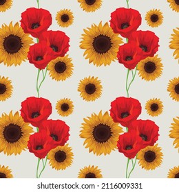 poppy flower and butterflies seamless design