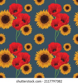 poppy flower and butterflies seamless design