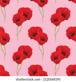 poppy flower and butterflies seamless design