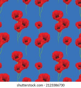 poppy flower and butterflies seamless design