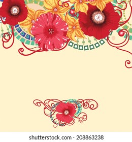 Poppy flower card, invitation design . Eps 10.