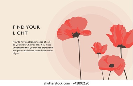 Poppy flower concept vector flat poster design. Nature illustration with place for text