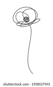 Poppy flower in continuous line art drawing style. Doodle poppy. Minimalist black linear design isolated on white background. Vector illustration