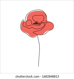 Poppy flower continuous line drawing. Abstract minimal poppy. Poppy flower icon.