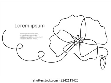 Poppy flower continuous line drawing. Can used for logo, emblem, slide show and banner. 