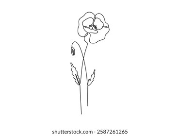 Poppy flower - Continuous one line drawing vector illustration