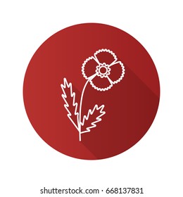 Poppy flower flat linear long shadow icon. Vector outline symbol