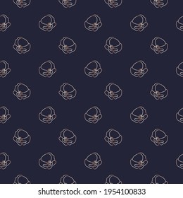 Poppy flower in gold color. Seamless scalable pattern. Floral design for packaging, website or textiles. Blue background with gold ornaments.