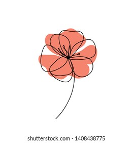 Poppy flower icon. Continuous line drawing. Editable line