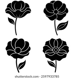 a poppy flower icon with a delicate wavy petal