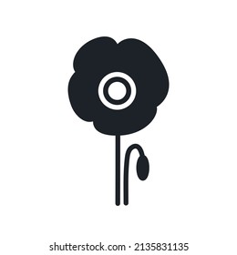 Poppy flower icon. Field flowers isolated vector silhouette