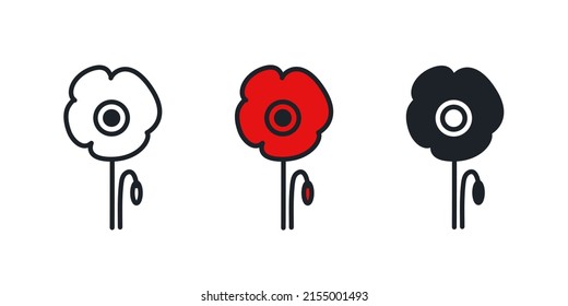 Poppy flower icon. Field flowers isolated vector icons