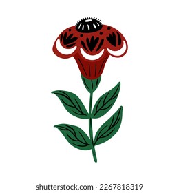 poppy flower icon image vector illustration design red and green color, folk style