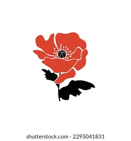 Poppy flower. Isolated poppy flower on a white background. Vector illustration of a red flower. Symbol.