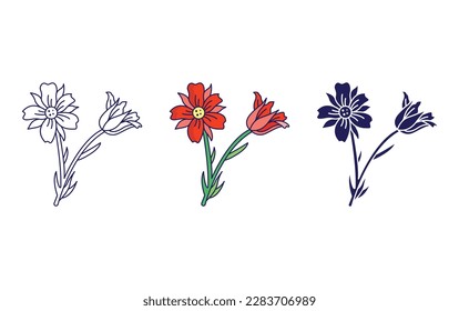 Poppy flower line and solid vector icons