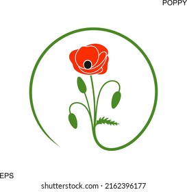 Poppy flower logo. Isolated poppy flower on white background