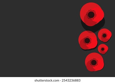 poppy. poppy flower on black background with space for text. vector