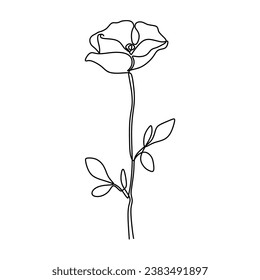 Poppy flower in one continuous line art drawing. Abstract plant botanical garden. Vector illustration isolated. Minimalist design handdrawn.