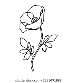 Mohnblume in einer zusammenhängenden Kunstzeichnung. Abstrakter Pflanzengarten. Vektorgrafik einzeln. Minimalistisches Design handgezeichnet.