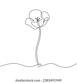 Poppy flower one continuous line drawing. Vector illustration isolated. Minimalist design handdrawn.