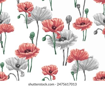 Patrón de flor de amapola para tela y estampado textil