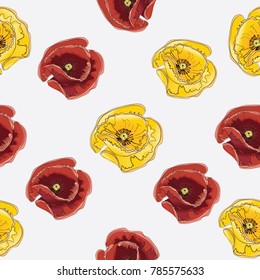 poppy flower pattern in watercolour