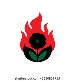 Poppy flower in red flames with green leaves on Remembrance Day vector