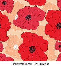 Poppy flower repeating vector seamless pattern 