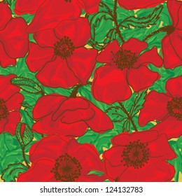 poppy flower seamless pattern
