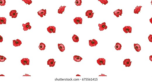 Poppy flower seamless pattern. Botanical vector illustration