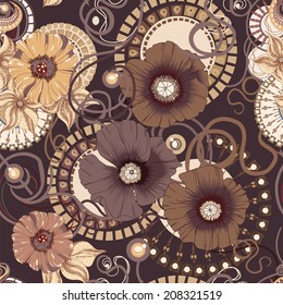 Poppy flower seamless pattern . Eps 10.