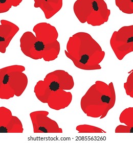 Poppy flower seamless pattern. Red poppies on white background. For textile, wallpapers, print and web design. Vector