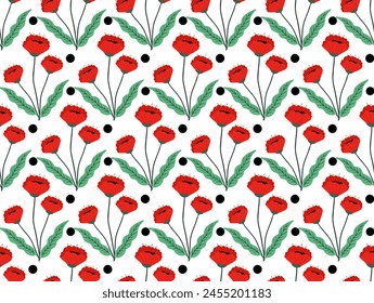 Poppy flower seamless pattern. Red poppies on white background. For textile, wallpapers, print and web design. Vector