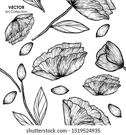 Poppy flower Seamless pattern, Vector illustration design element