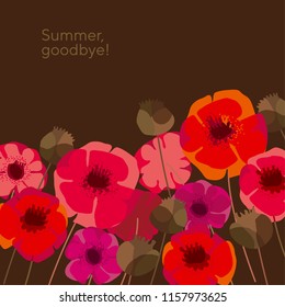 Poppy flower and seed box design element for header, card, invitation, poster, cover. Decorative wild meadow boho style floral stock vector illustration
