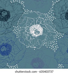 Poppy flower spring seamless vector pattern