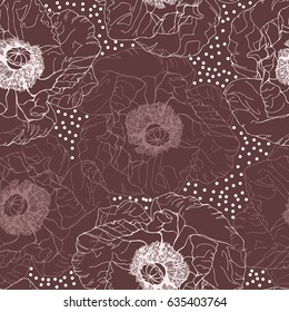 Poppy flower spring seamless vector pattern
