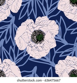 Poppy flower spring seamless vector pattern