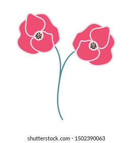 Poppy flower vector illustration isolated on a white background for web and mobile.For greeting cards, birthday cards, mother's day,women's day.