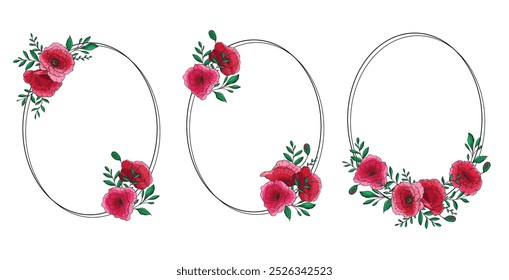 Poppy Flower Vector Illustration. Red Poppies on white background. Remembrance day design. Botanical Background trendy colorful wildflowers. Hand drawn floral background template. Poppy Bouquet. 