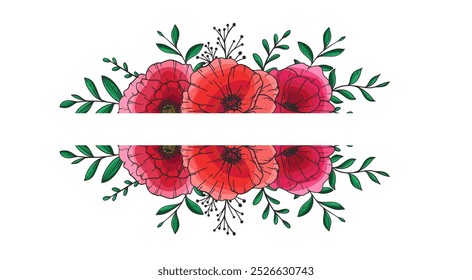 Poppy Flower Vector Illustration. Red Poppies on white background. Remembrance day design. Botanical Background trendy colorful wildflowers. Hand drawn floral background template. Poppy Bouquet. 