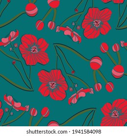 Poppy flower vector seamless repeat pattern print