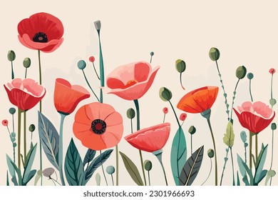 Poppy Flower Watercolor Illustration . 