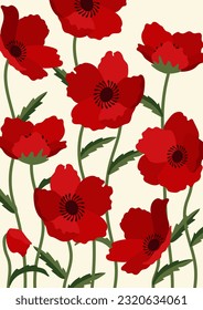 poppy flowers background.Eps 10 vector.