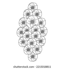 poppy flowers blossom coloring book page line art design of vector graphic design. poppies flower line art design with detailed hand drawing element sketch design.