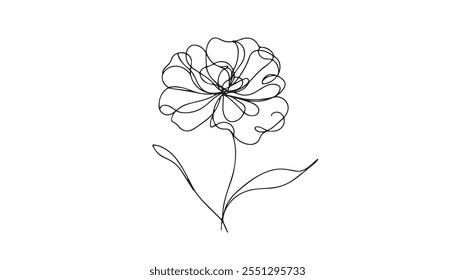 Poppy flowers in continuous line art drawing style. Doodle floral border with two flowers blooming among grass. Minimalist black linear design isolated on white background. Vector illustration