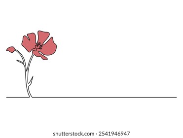 Poppy flowers continuous one line art drawing style. Minimalist black linear design isolated on white background. Vector illustration