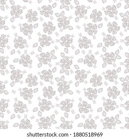 Poppy flowers flat hand drawn vector seamless pattern. Naive inflorescences, leaves. Decorative blossom, blooming vintage backdrop. Monochrome wrapping paper, textile, background retro color design