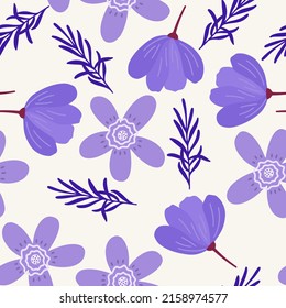 Poppy Flowers and leaf seamless pattern. Scandinavian style background. Vector illustration for fabric design, gift paper, baby clothes, textiles, cards