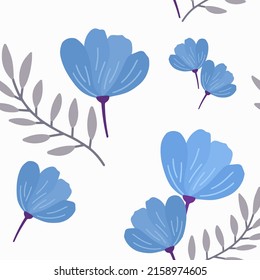 Poppy Flowers and leaf seamless pattern. Scandinavian style background. Vector illustration for fabric design, gift paper, baby clothes, textiles, cards